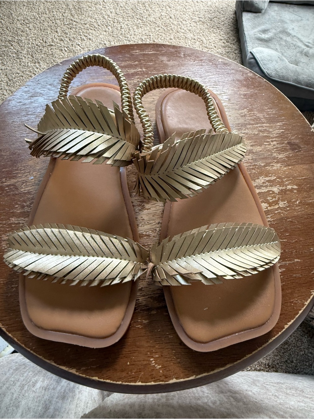 Girls Gold Leaf Strap Sandals
